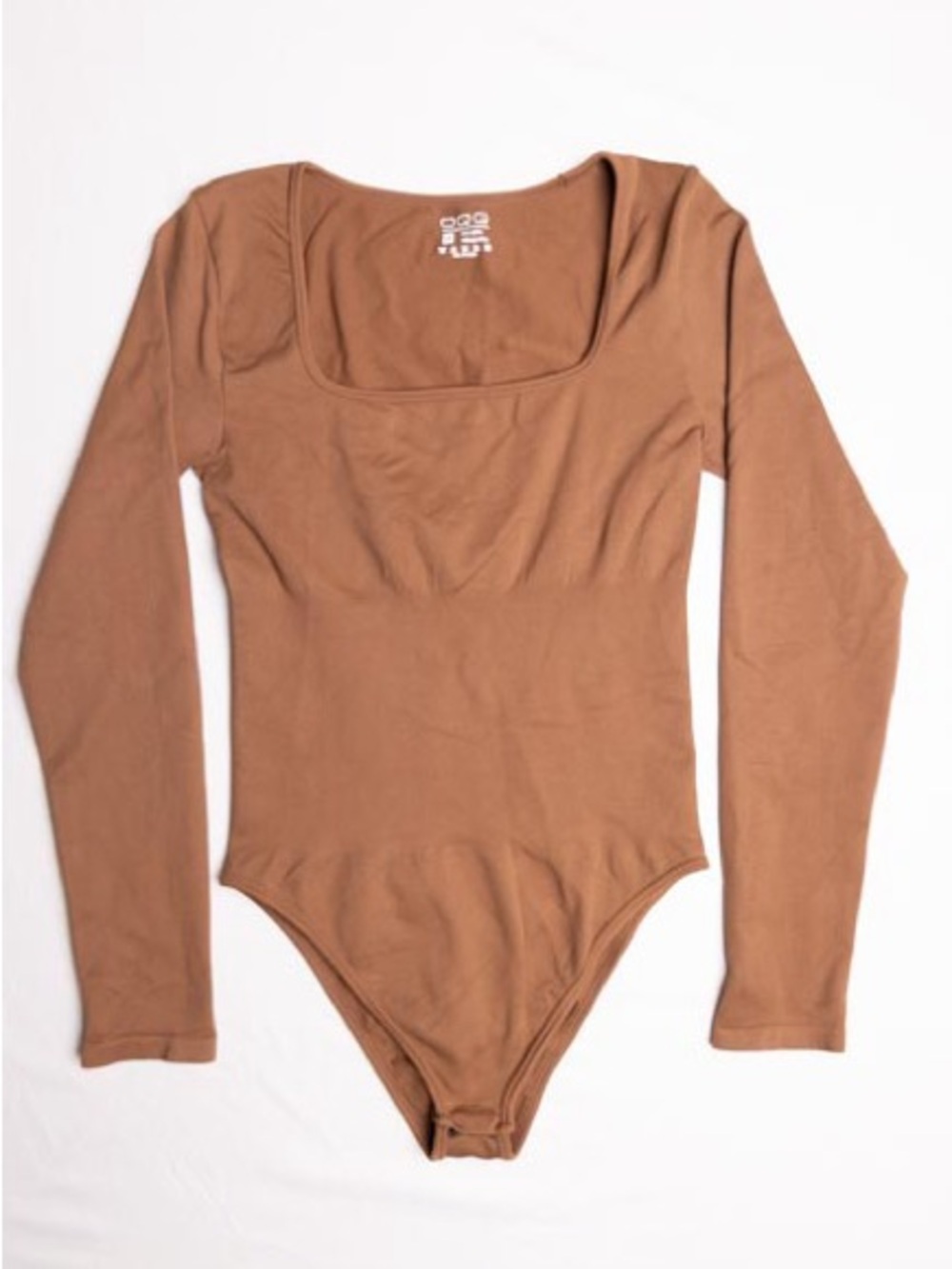 OQQ Brown Seamless Ribbed Square Neck Long Sleeve Bodysuit Top Size M Medium